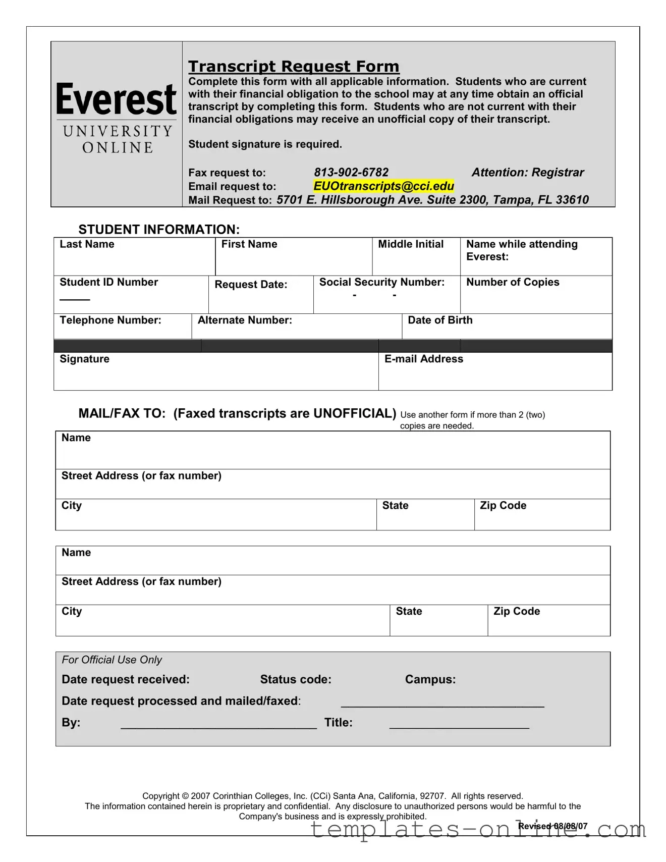 Everest University Transcript Template