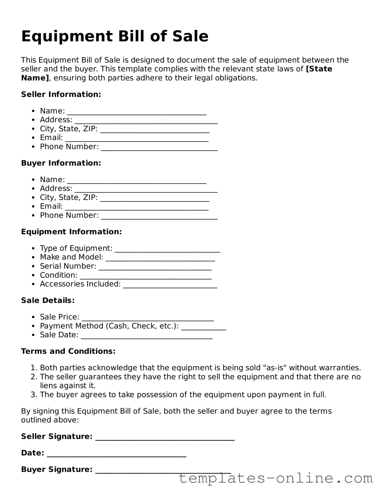 Attorney-Verified Equipment Bill of Sale Template