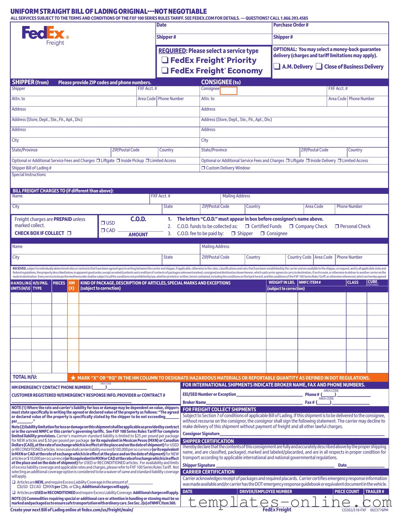 Fedex Bill Of Lading Template