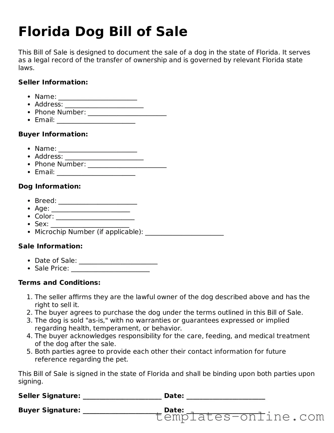 Valid  Dog Bill of Sale Template for Florida