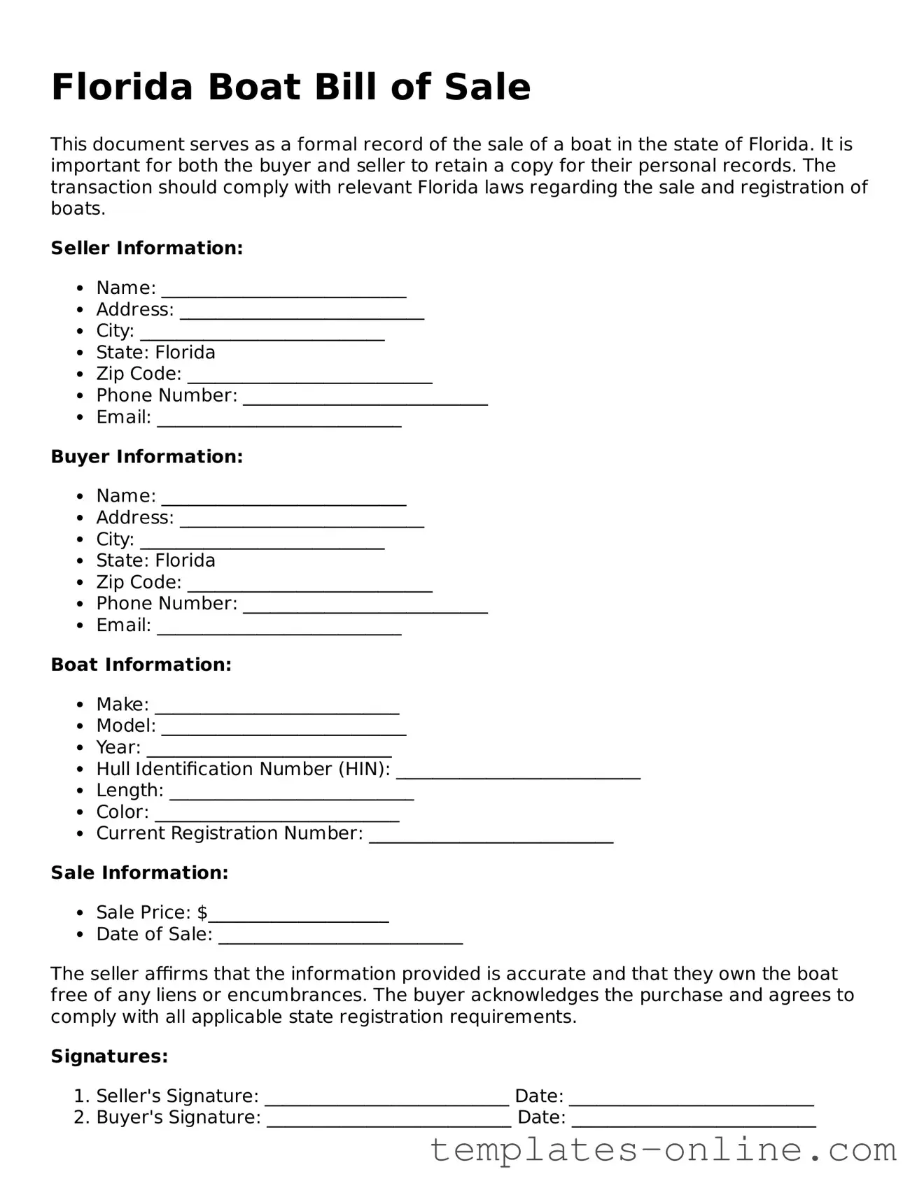 Valid  Boat Bill of Sale Template for Florida