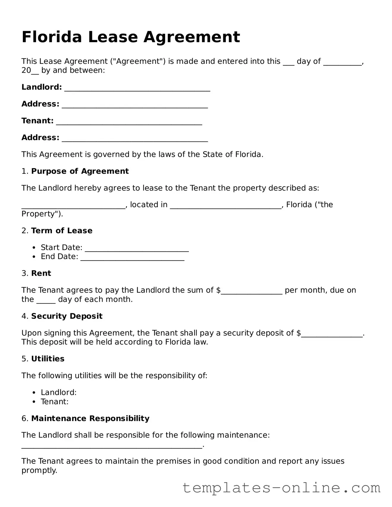 Valid  Lease Agreement Template for Florida
