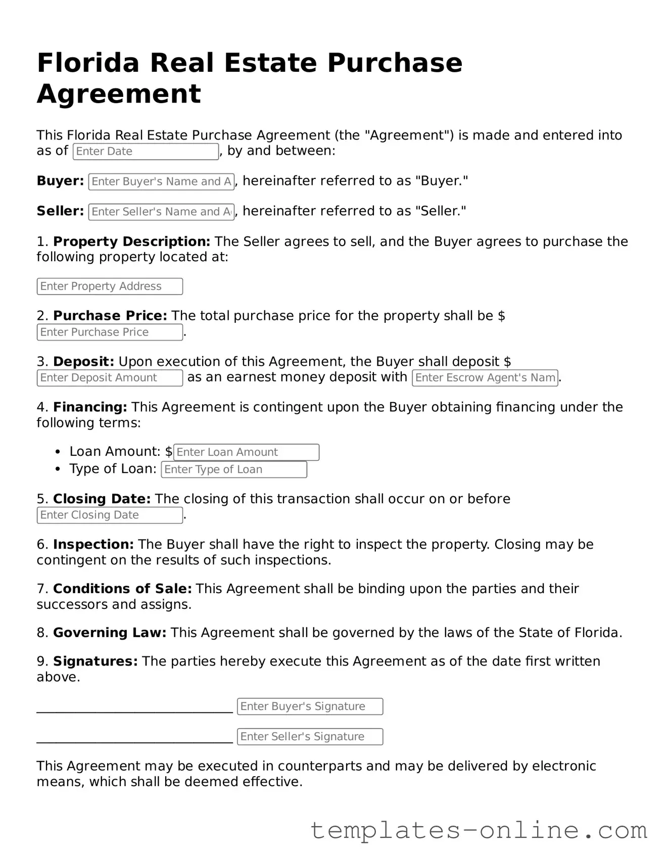 Valid  Real Estate Purchase Agreement Template for Florida