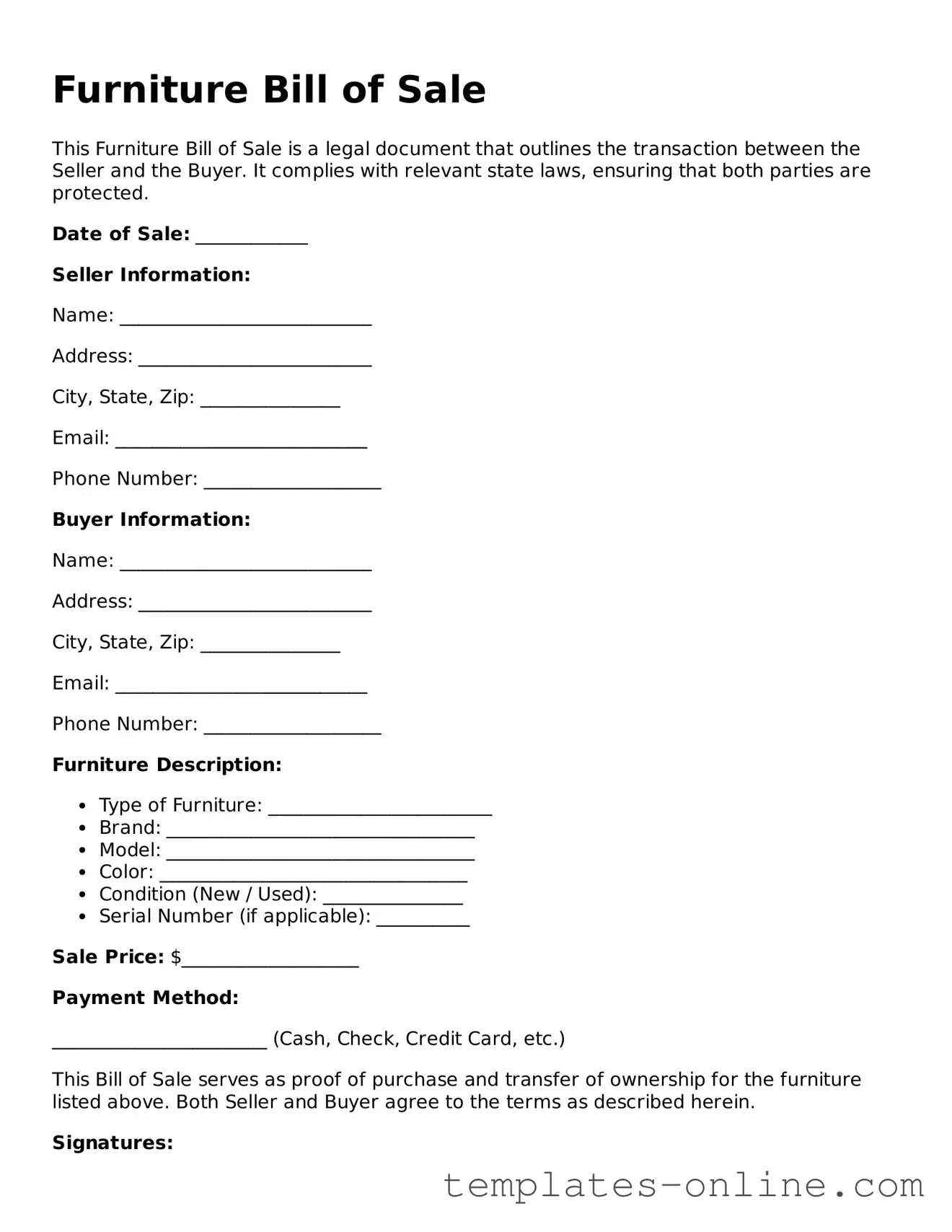 Attorney-Verified Furniture Bill of Sale Template