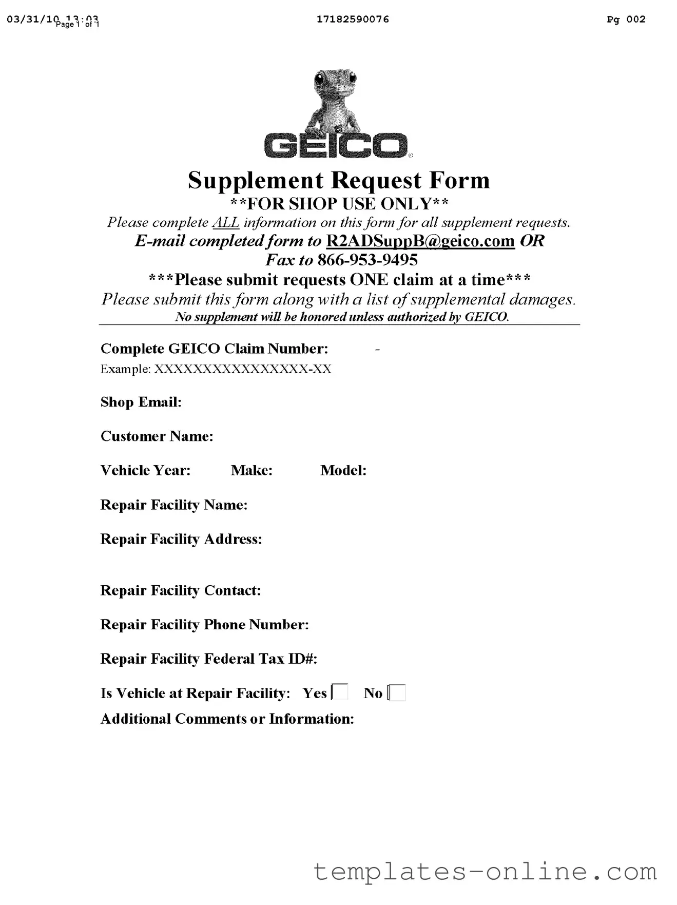 Geico Supplement Request Template