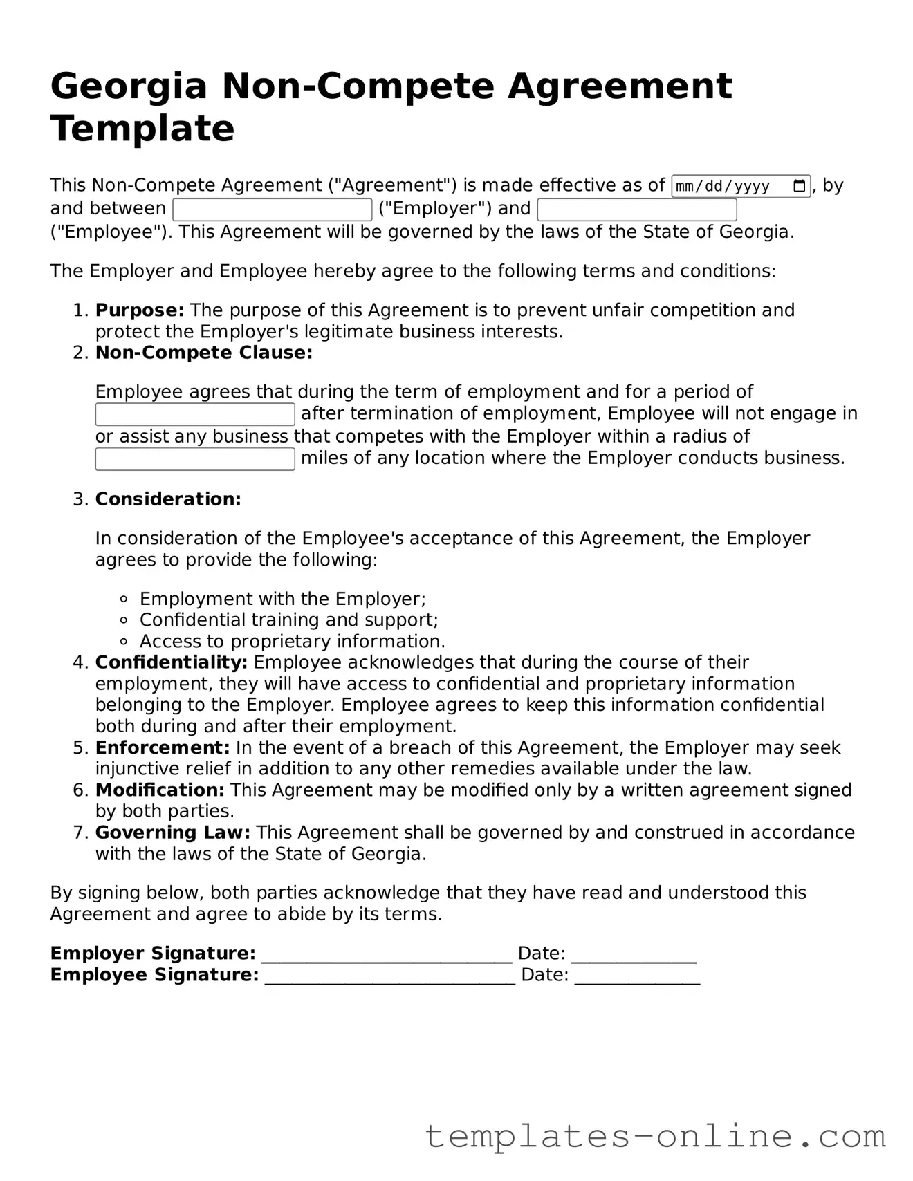 Valid  Non-compete Agreement Template for Georgia