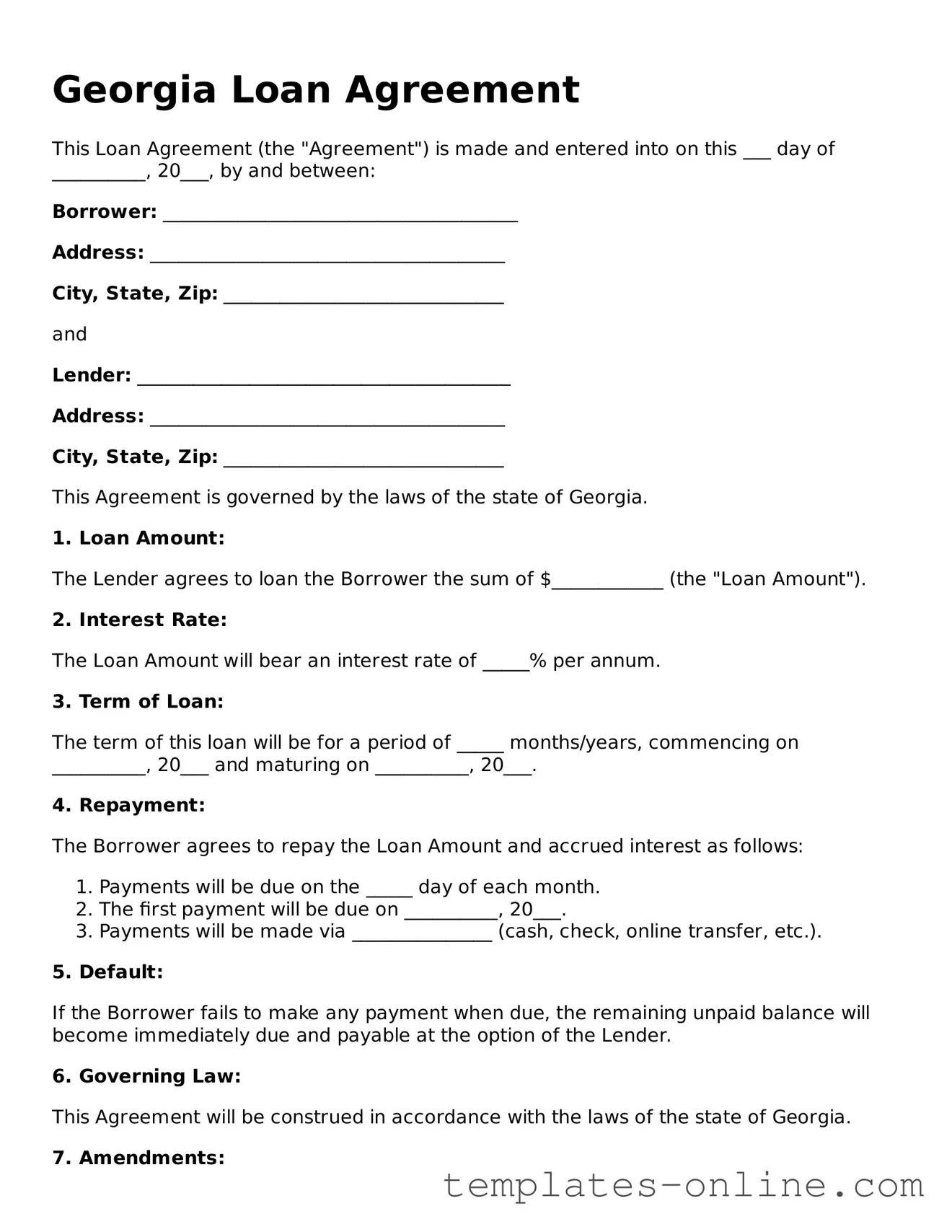 Valid  Loan Agreement Template for Georgia