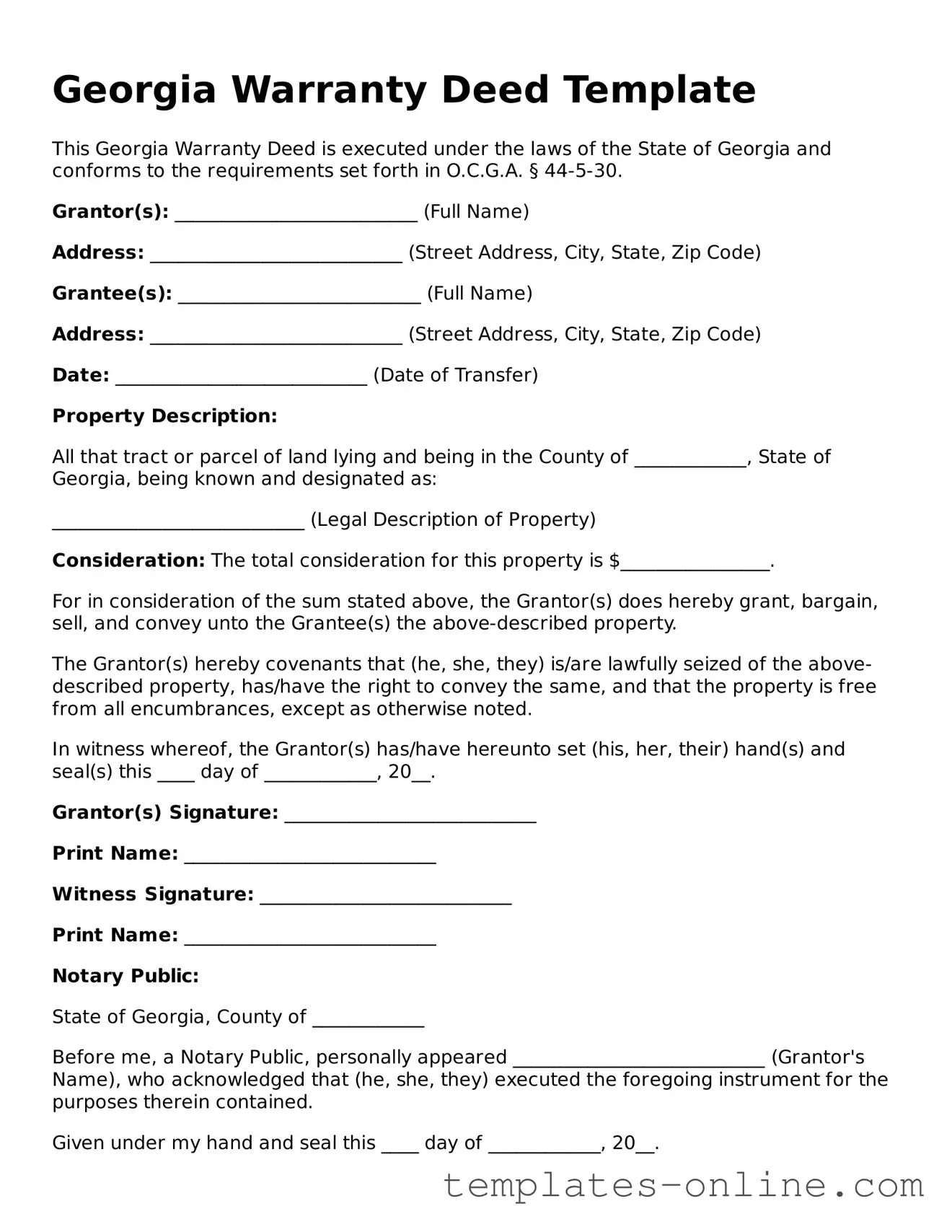 Valid  Deed Template for Georgia