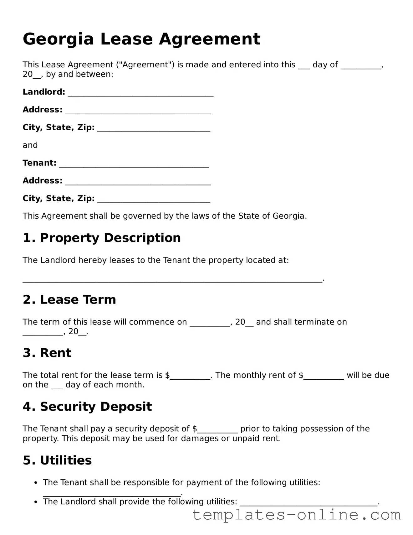 Valid  Lease Agreement Template for Georgia