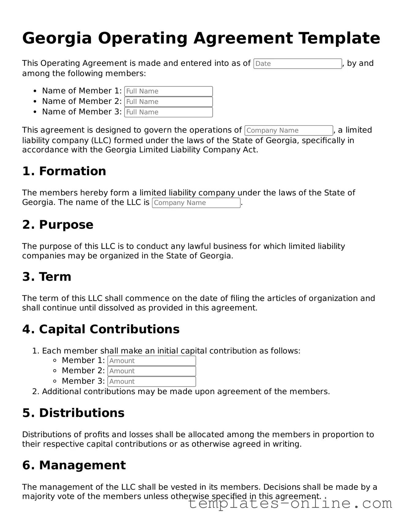 Valid  Operating Agreement Template for Georgia
