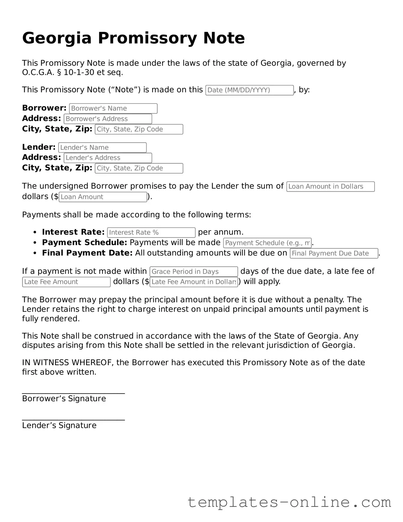 Valid  Promissory Note Template for Georgia