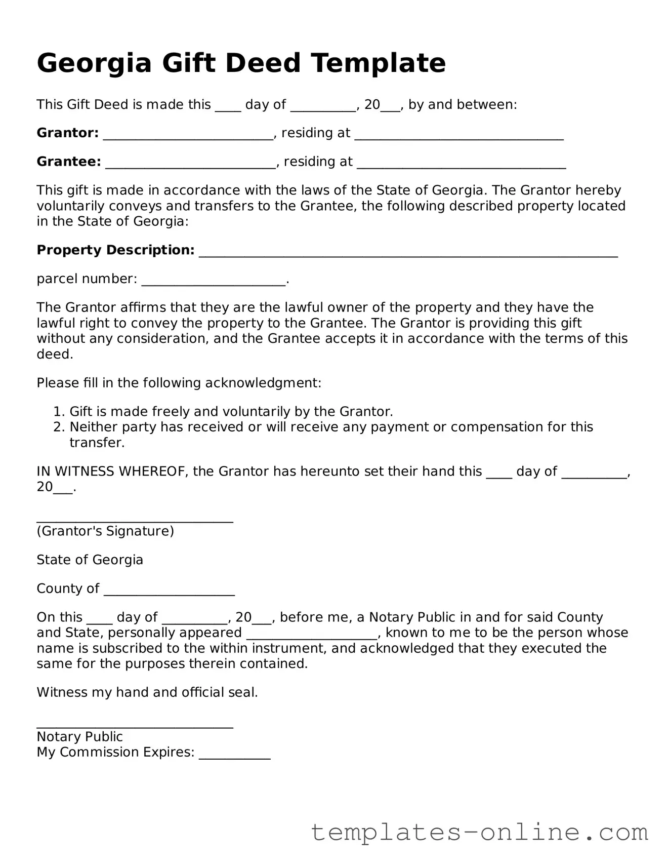 Valid  Gift Deed Template for Georgia