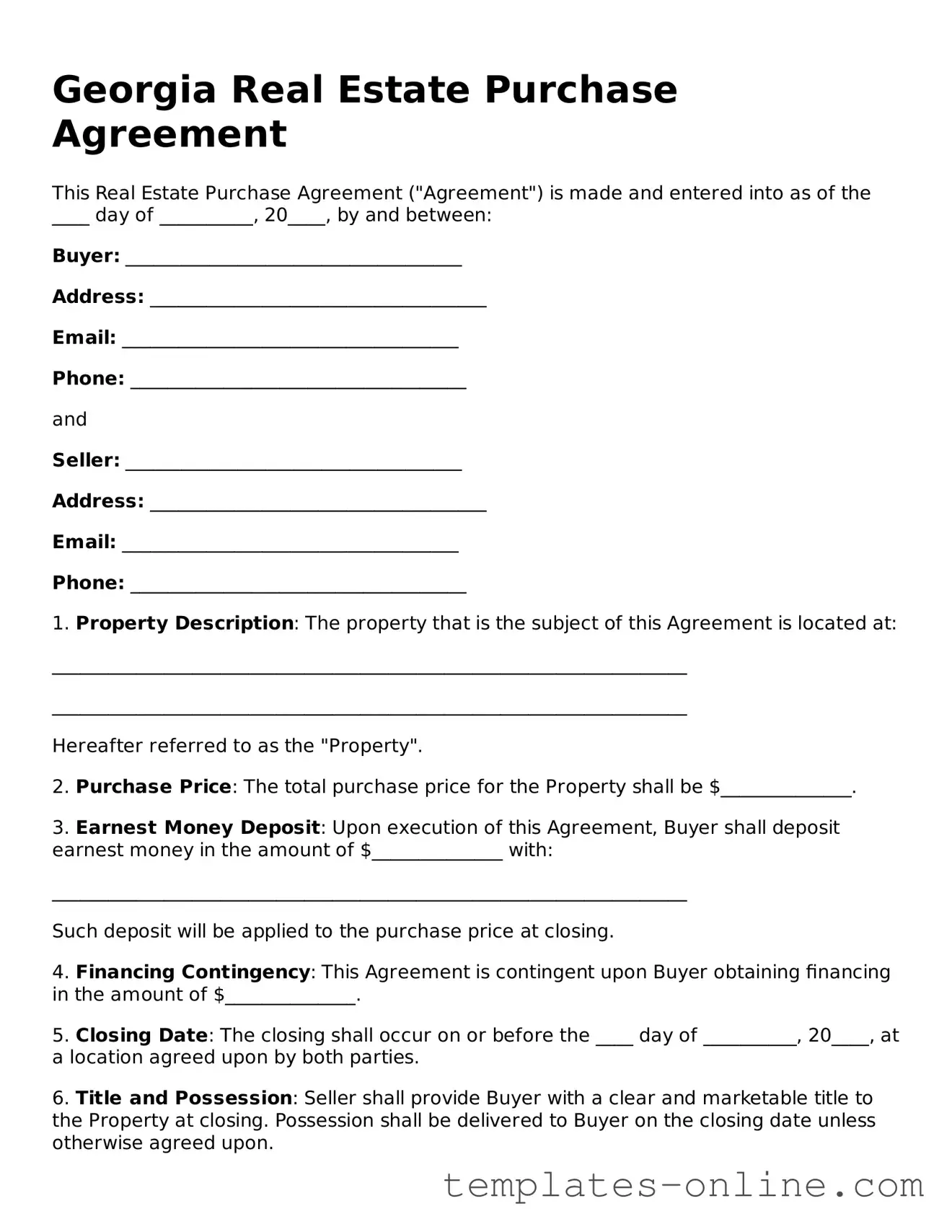 Valid  Real Estate Purchase Agreement Template for Georgia