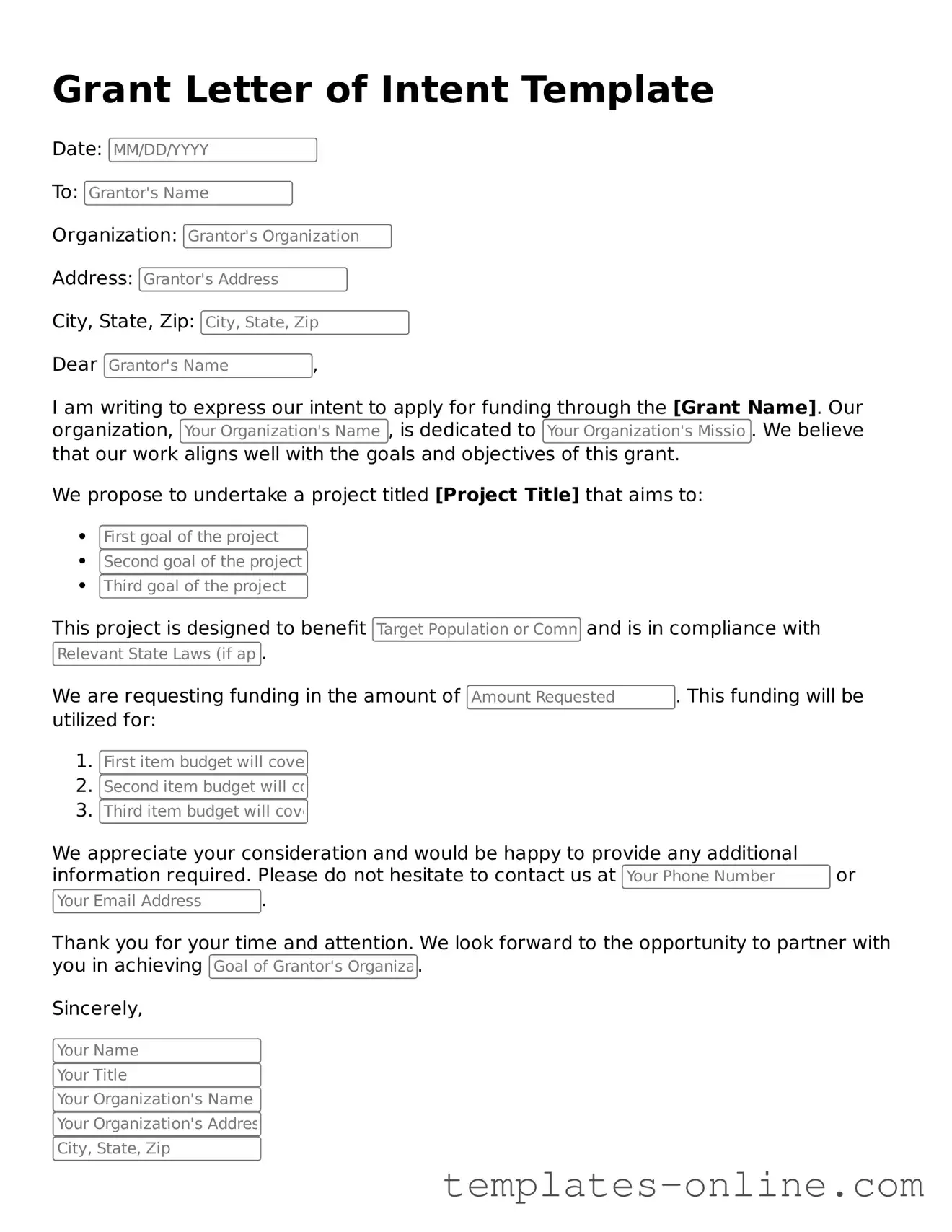 Attorney-Verified Grant Letter of Intent Template