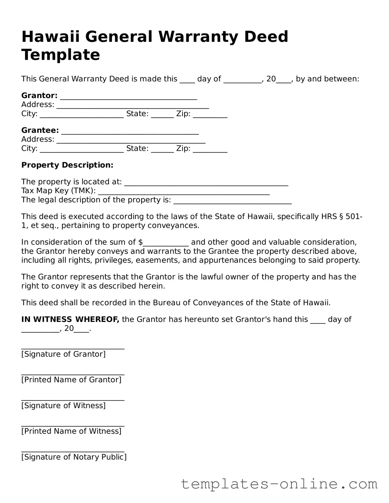 Valid  Deed Template for Hawaii