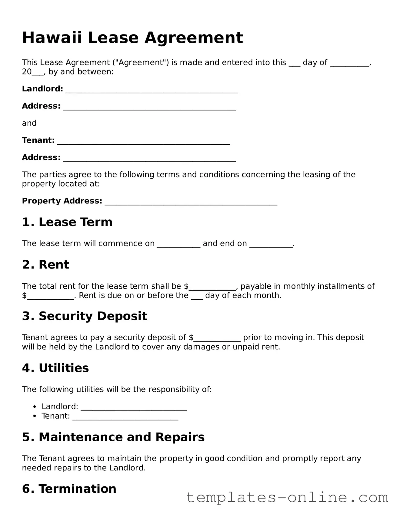 Valid  Lease Agreement Template for Hawaii