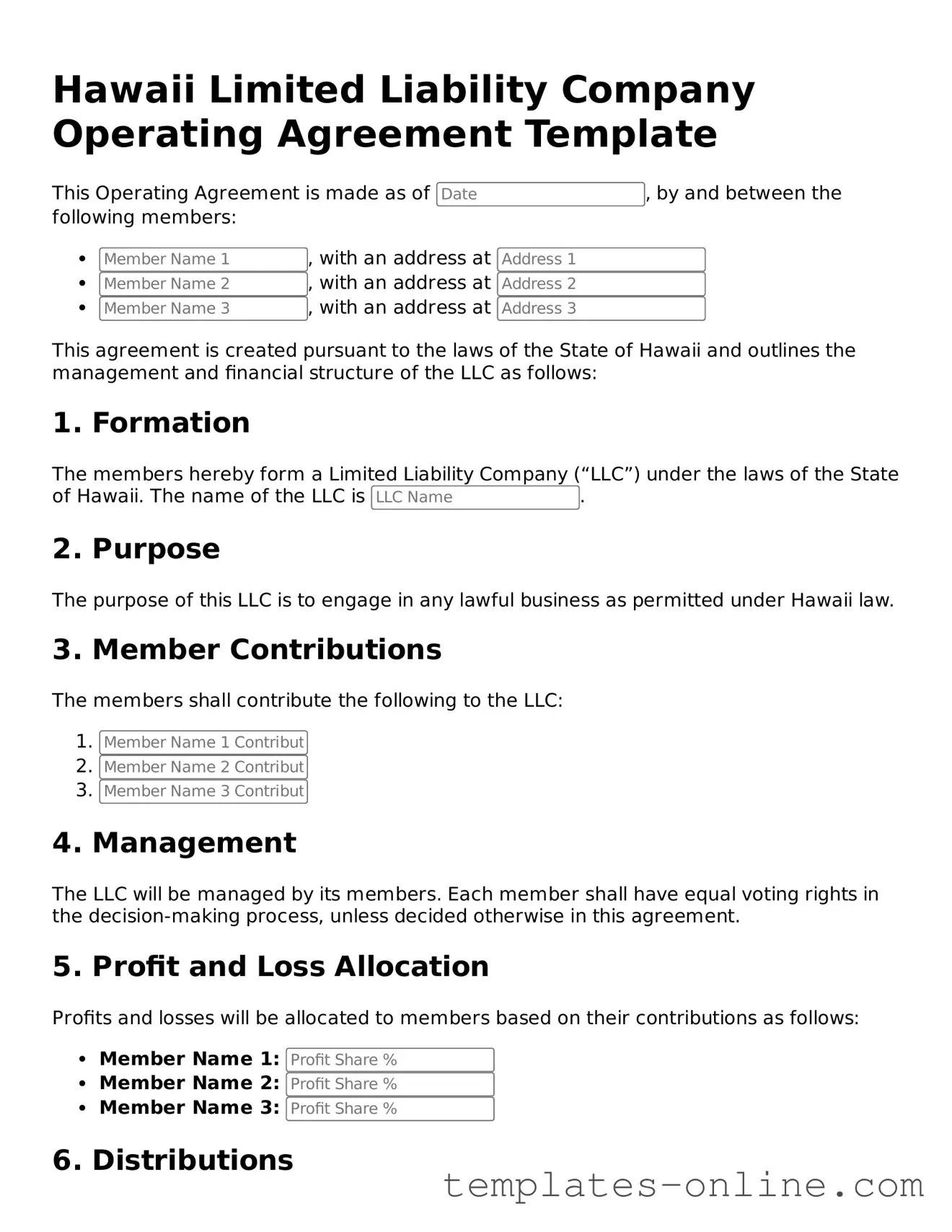 Valid  Operating Agreement Template for Hawaii