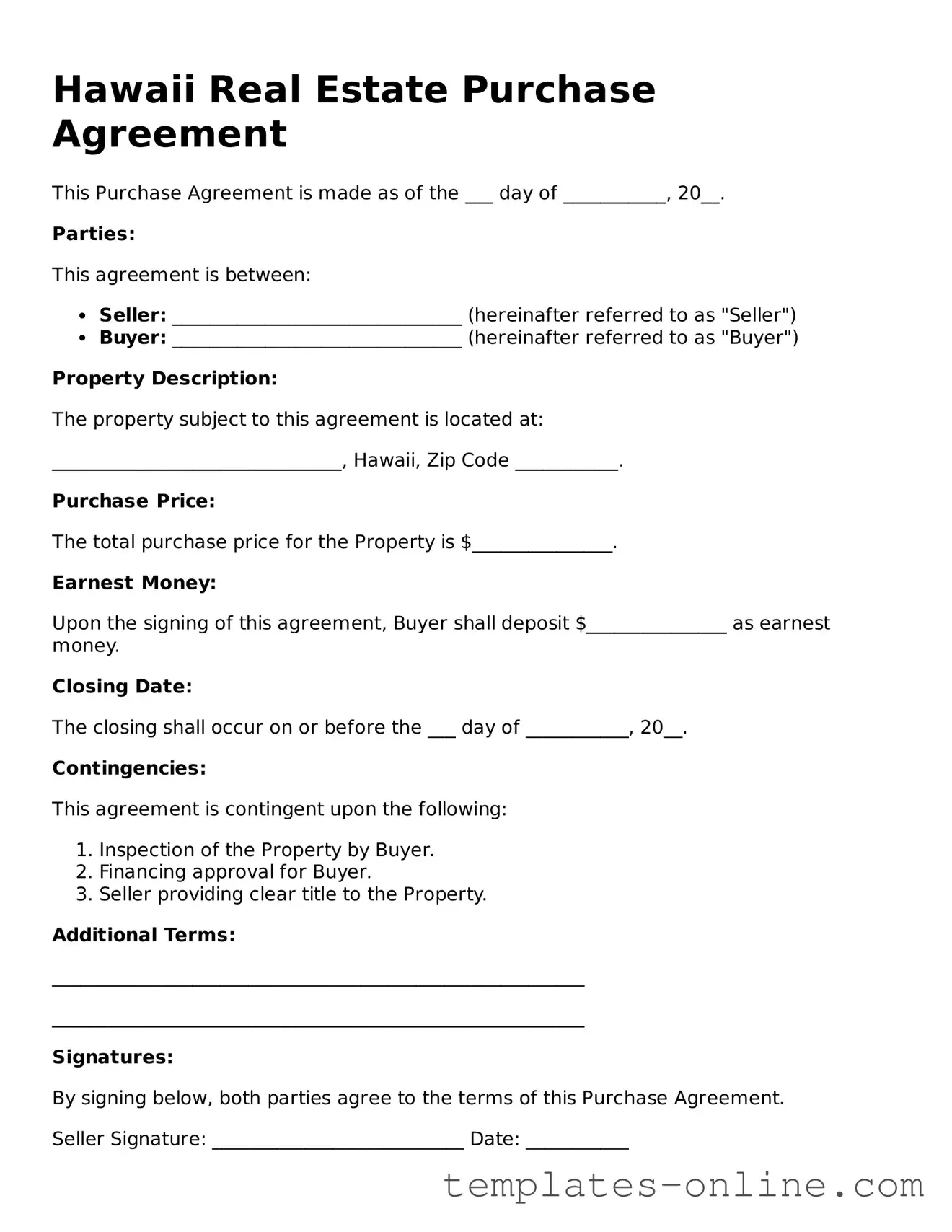 Valid  Real Estate Purchase Agreement Template for Hawaii