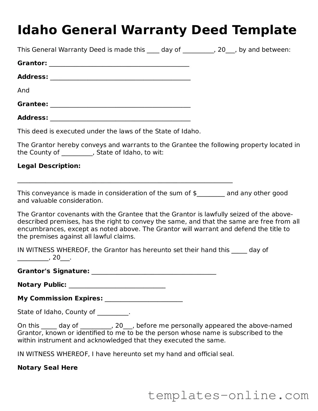 Valid  Deed Template for Idaho
