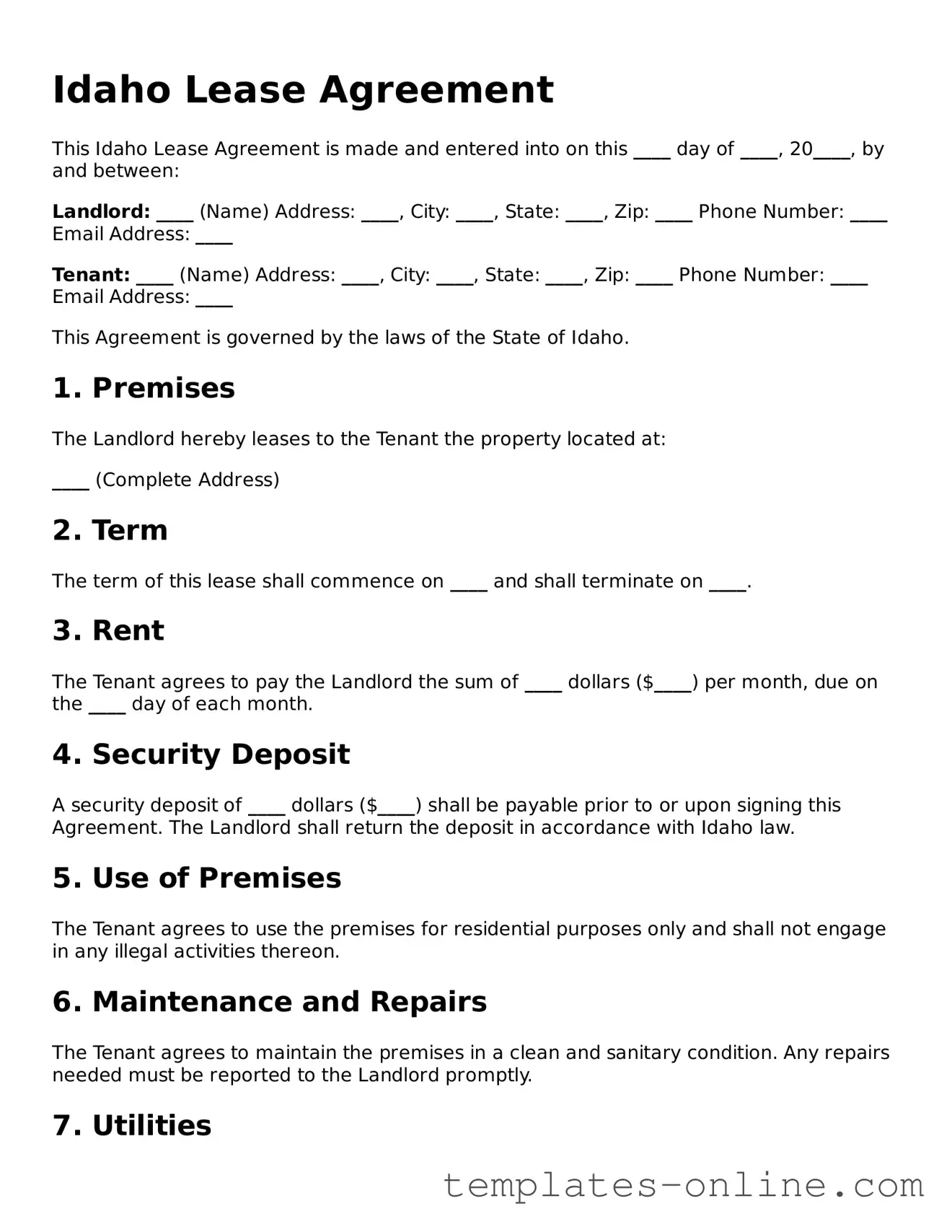 Valid  Lease Agreement Template for Idaho