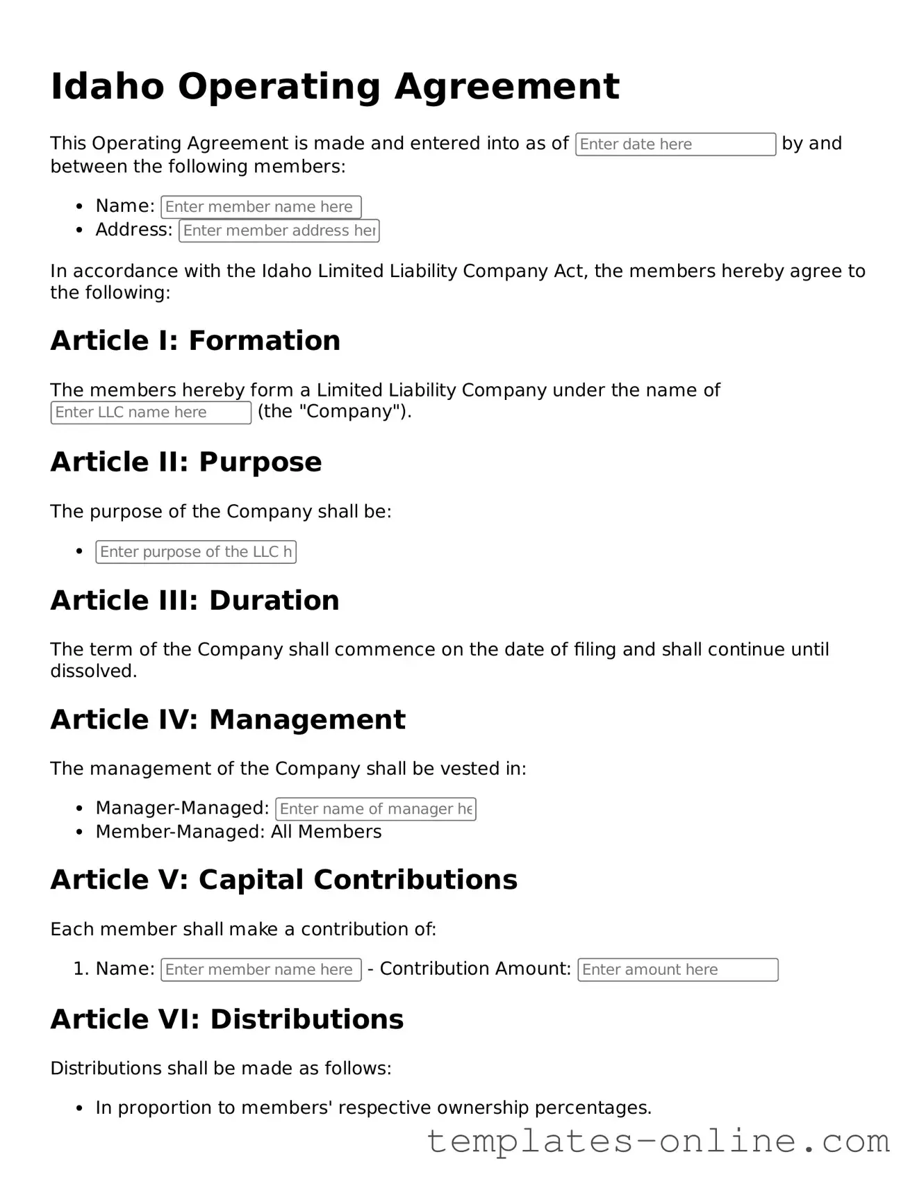 Valid  Operating Agreement Template for Idaho