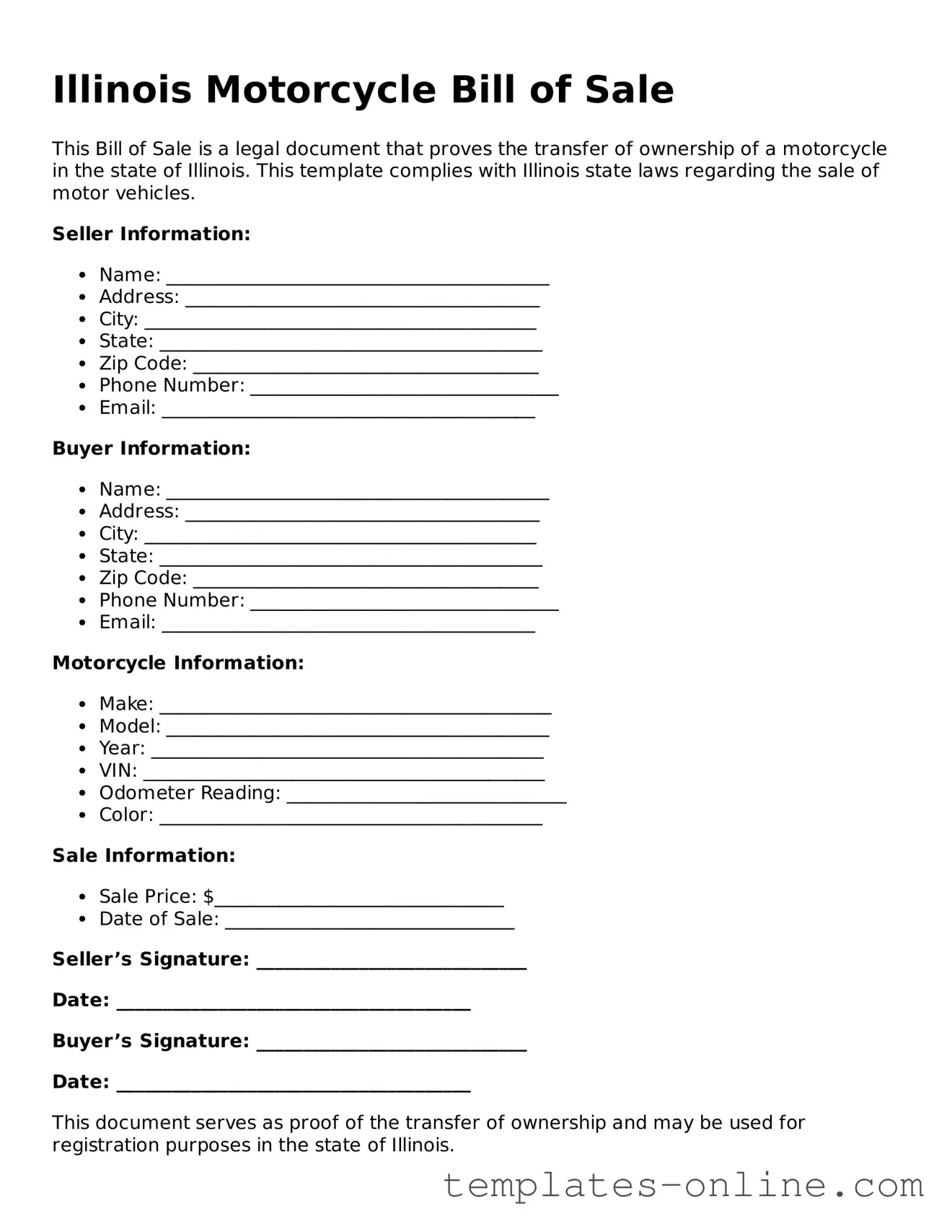 Valid  Motorcycle Bill of Sale Template for Illinois