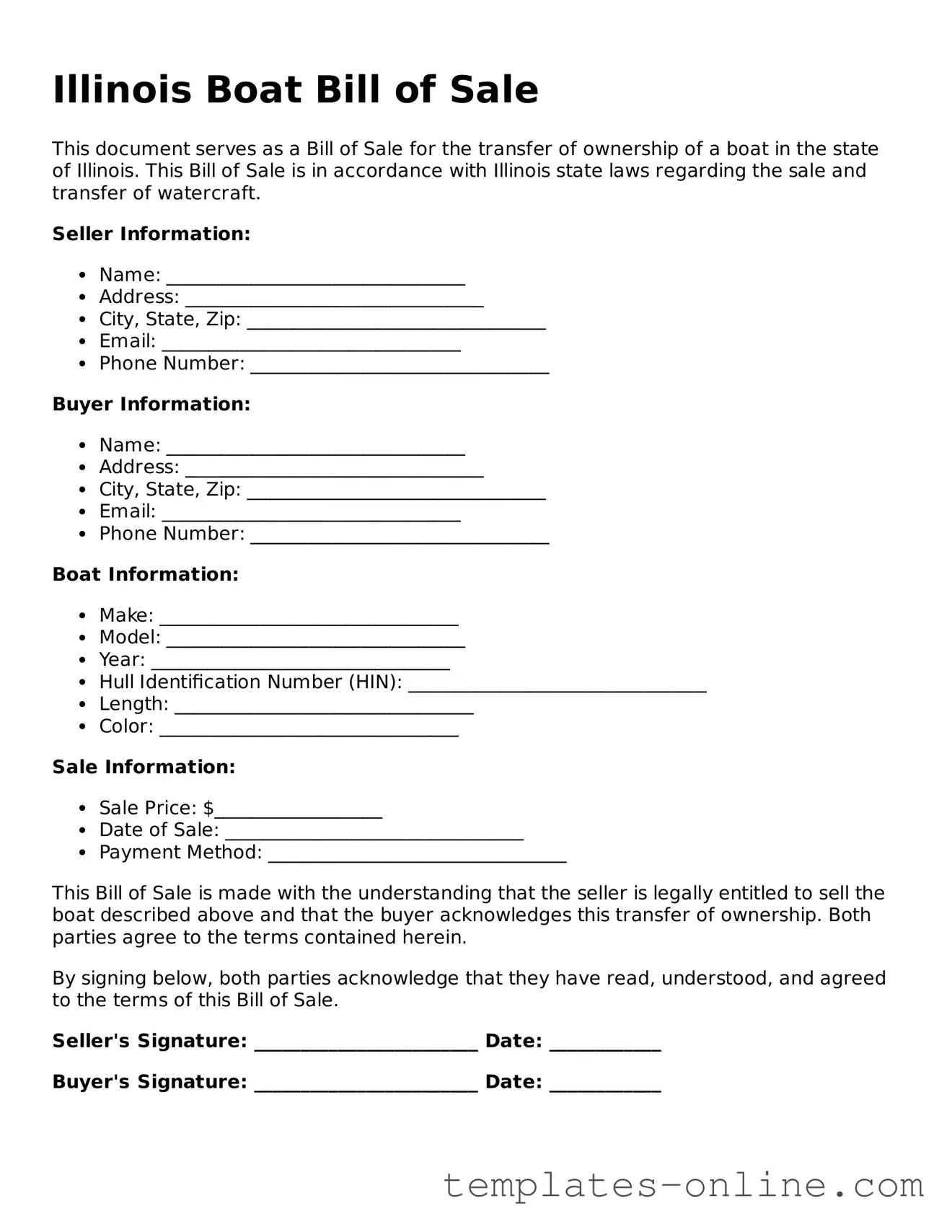 Valid  Boat Bill of Sale Template for Illinois