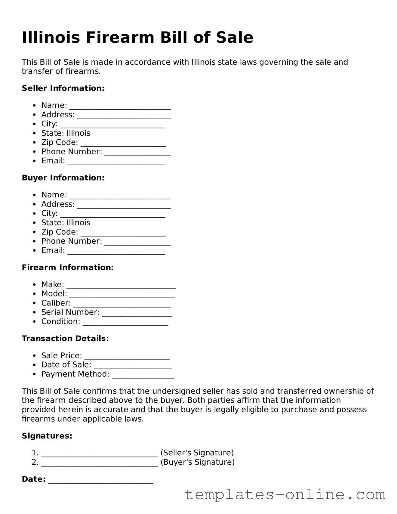 Valid  Firearm Bill of Sale Template for Illinois