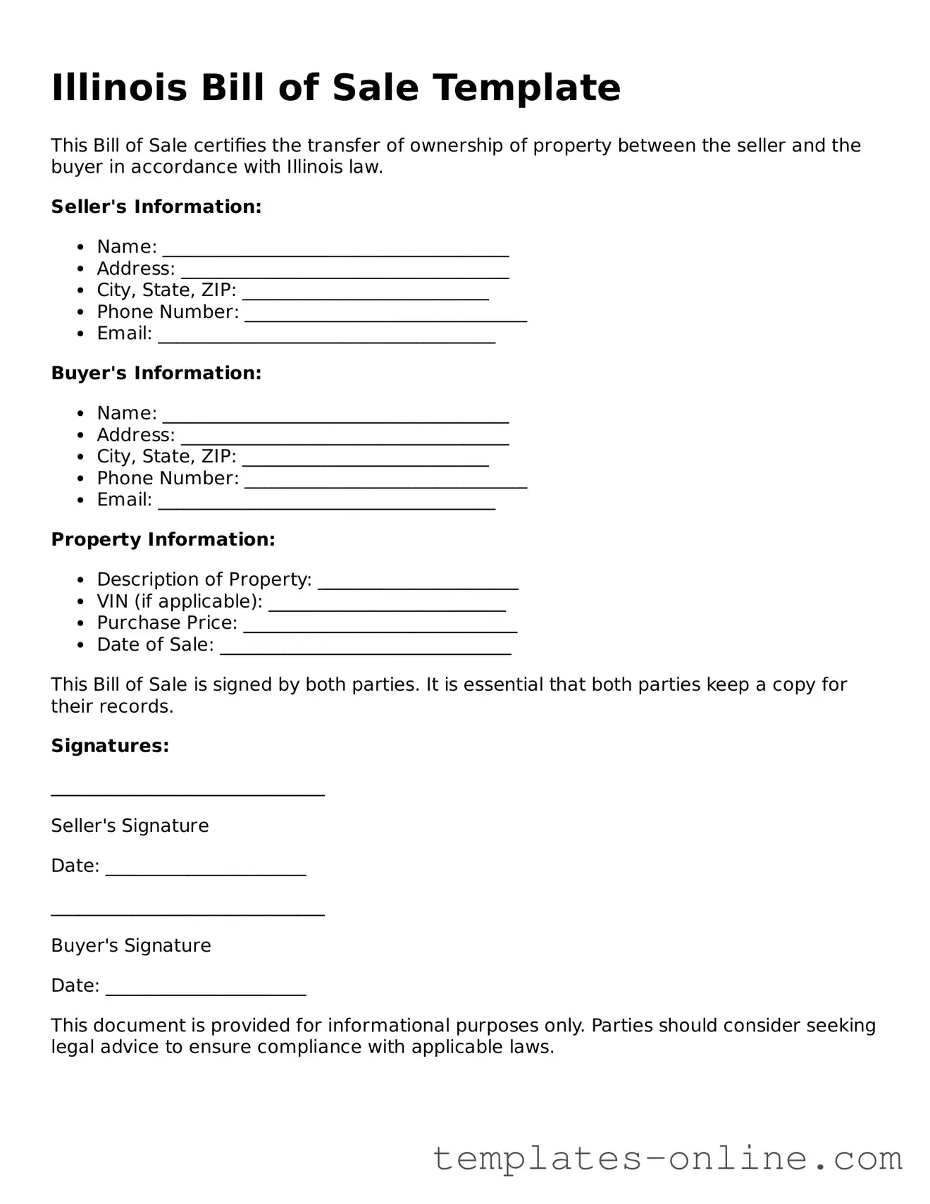 Valid  Bill of Sale Template for Illinois