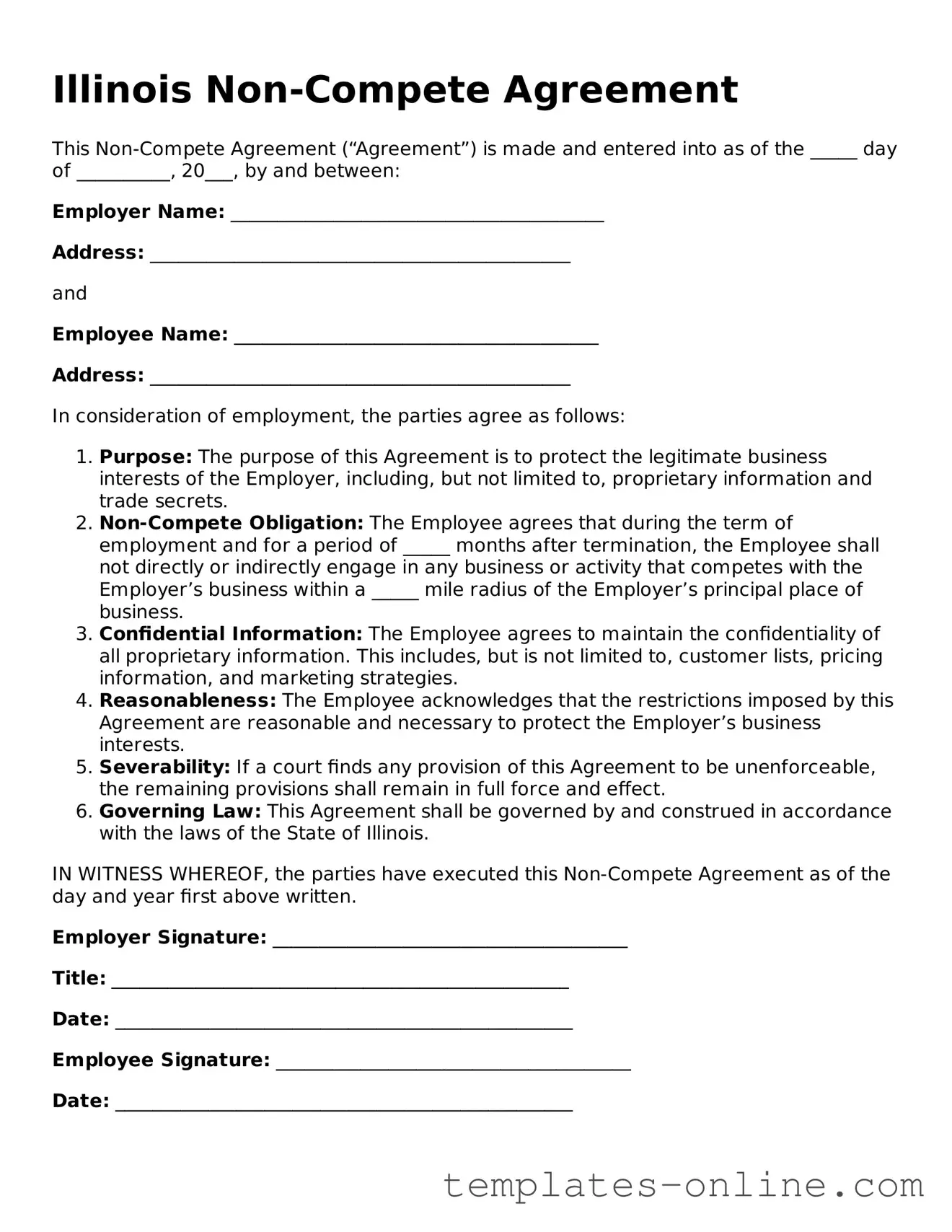Valid  Non-compete Agreement Template for Illinois