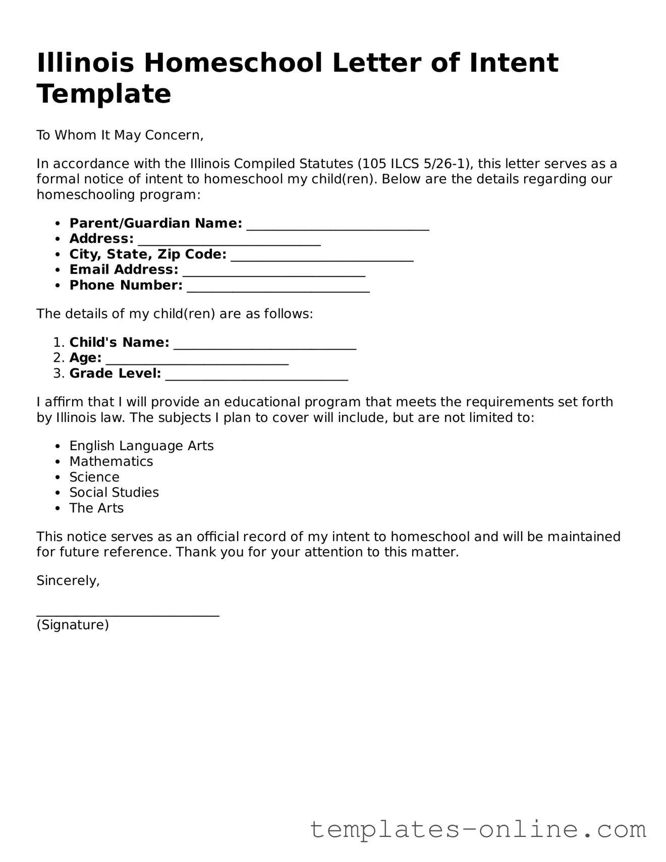 Valid  Homeschool Letter of Intent Template for Illinois