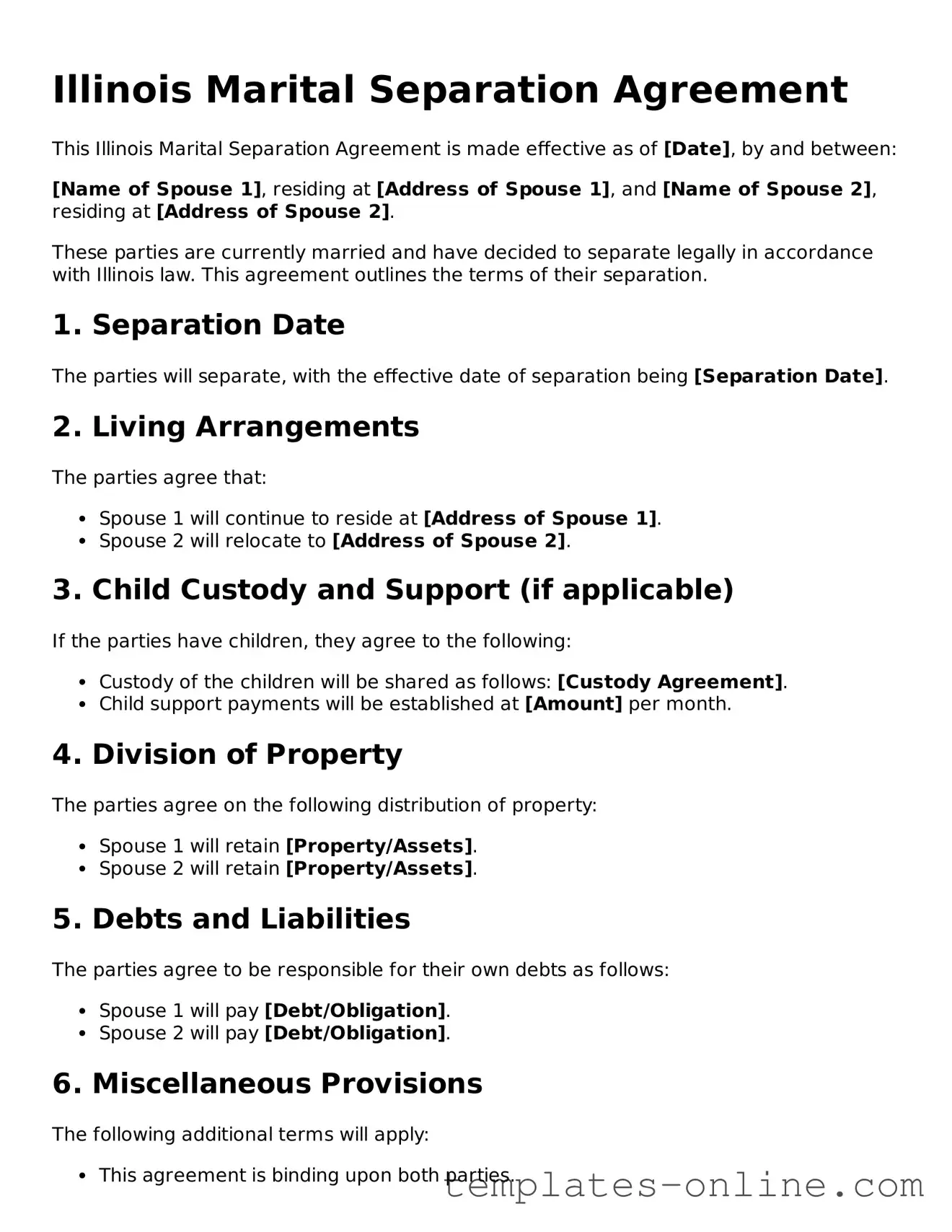 Valid  Marital Separation Agreement Template for Illinois