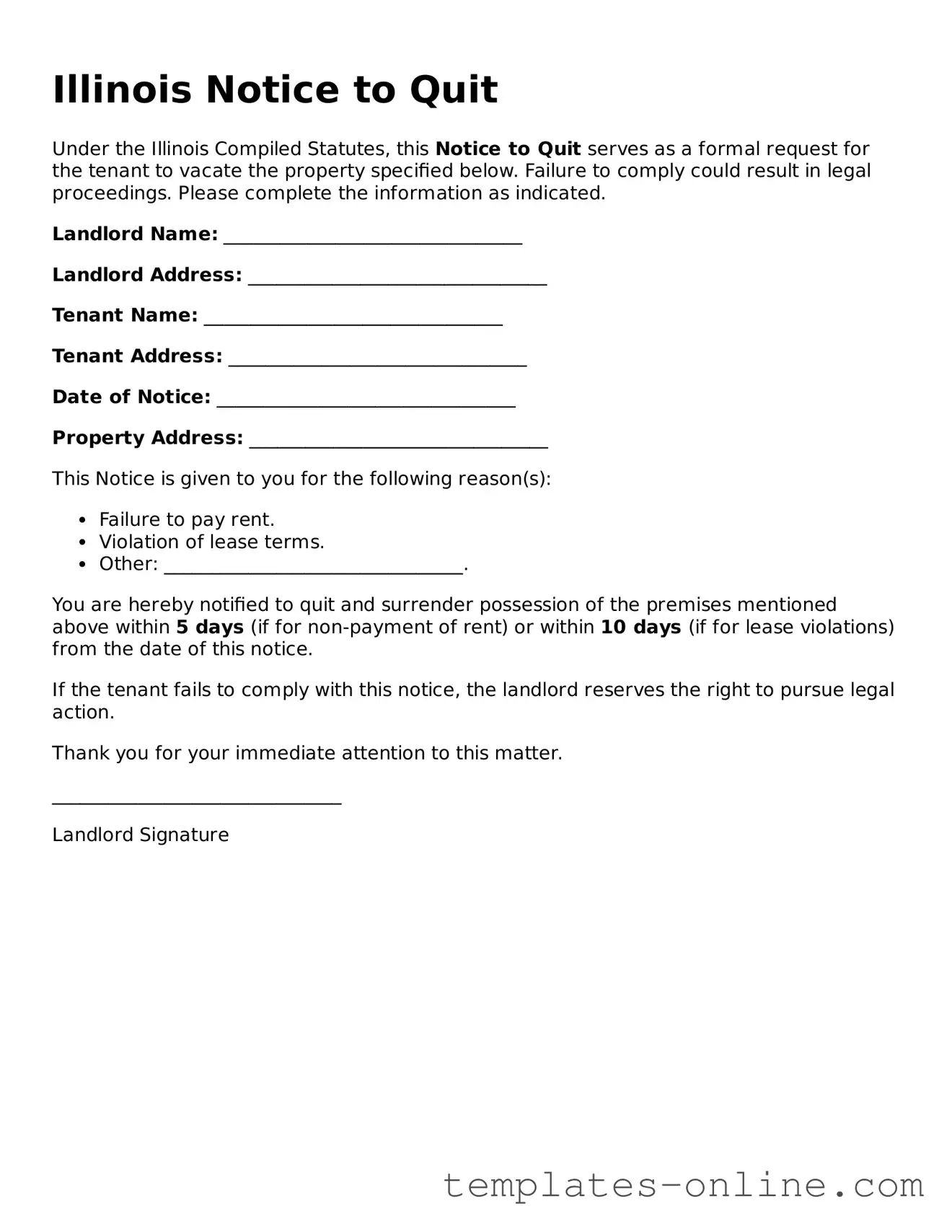 Valid  Notice to Quit Template for Illinois