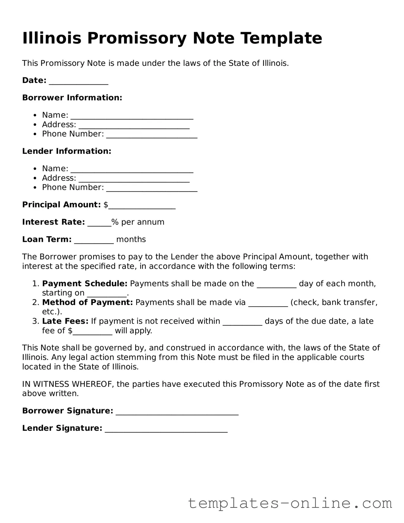 Valid  Promissory Note Template for Illinois
