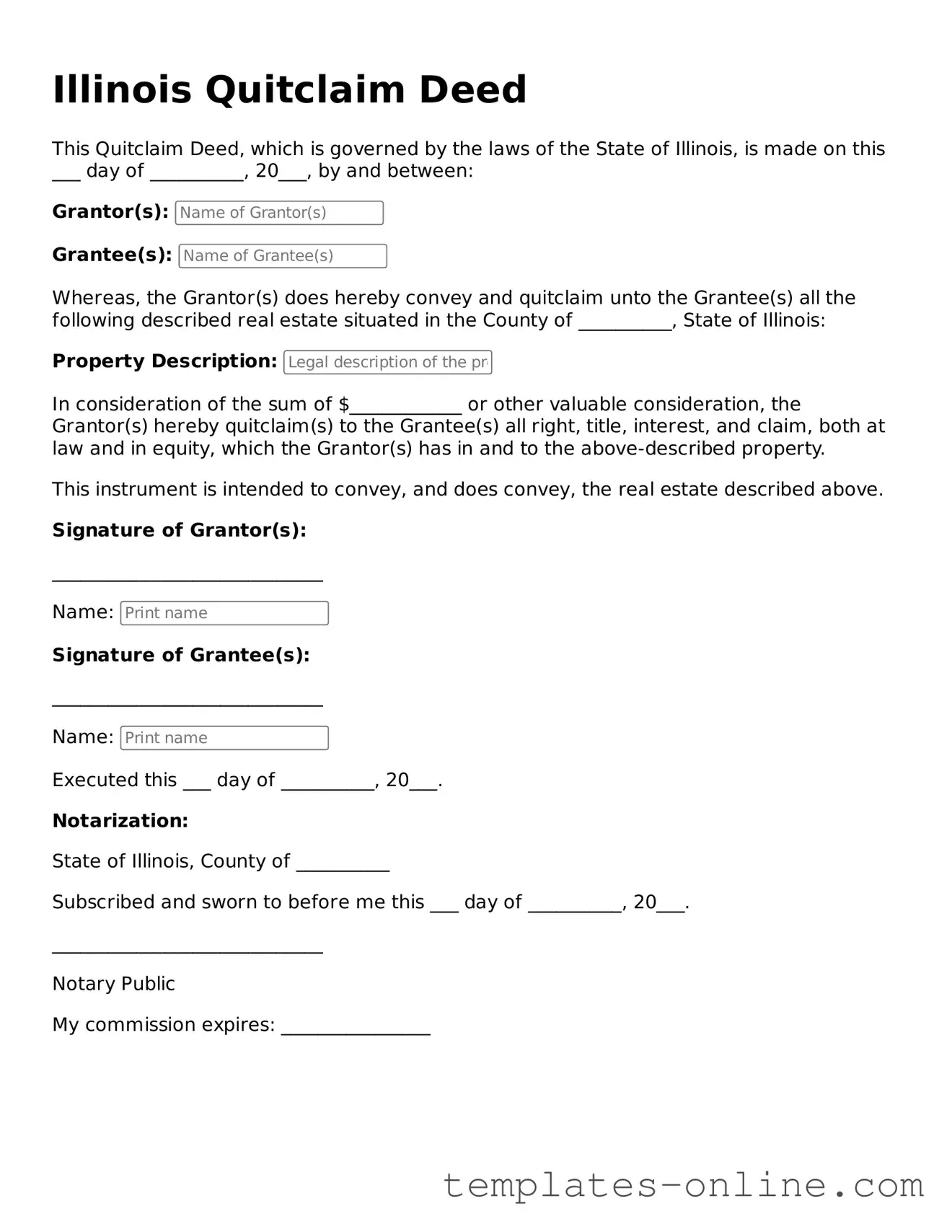 Valid  Quitclaim Deed Template for Illinois