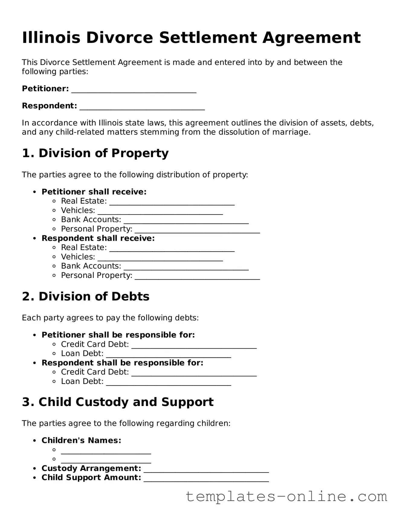 Valid  Divorce Settlement Agreement Template for Illinois
