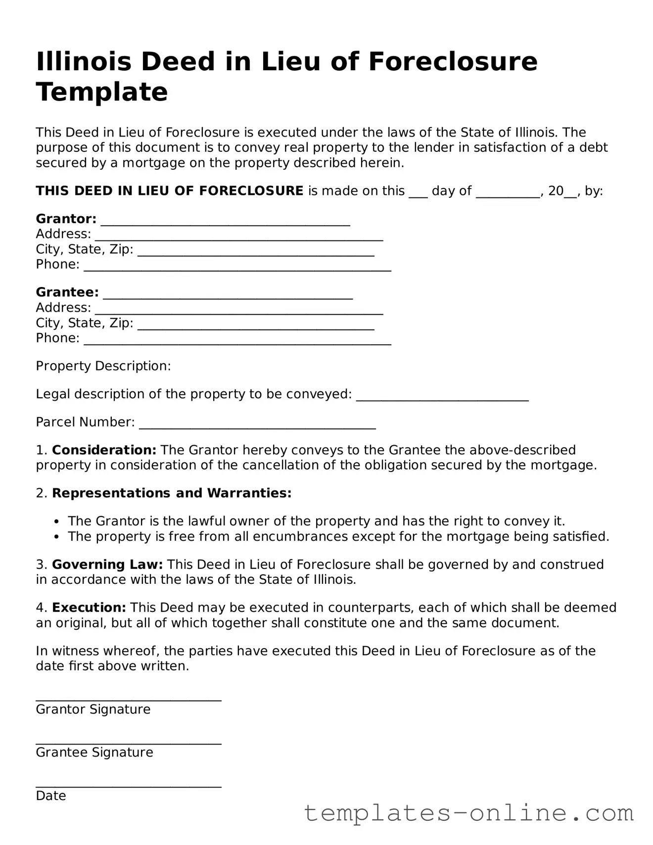 Valid  Deed in Lieu of Foreclosure Template for Illinois