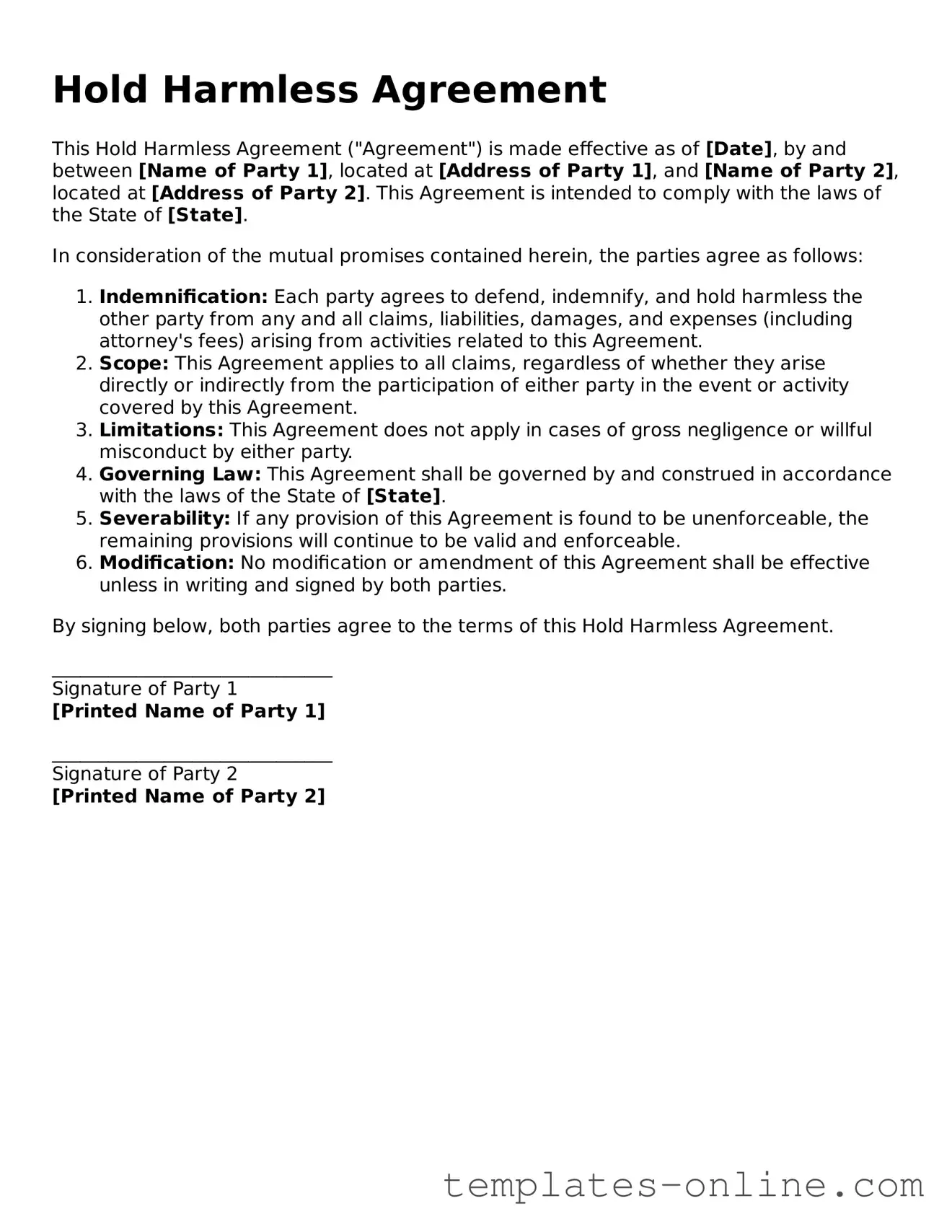 Attorney-Verified Hold Harmless Agreement Template