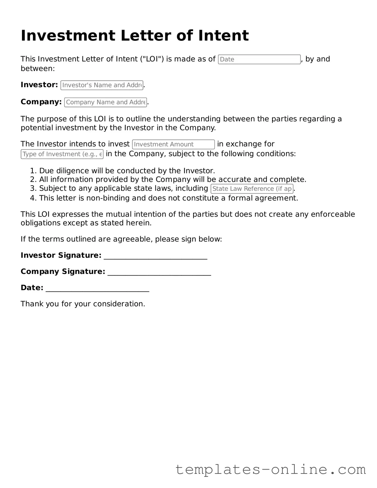 Attorney-Verified Investment Letter of Intent Template