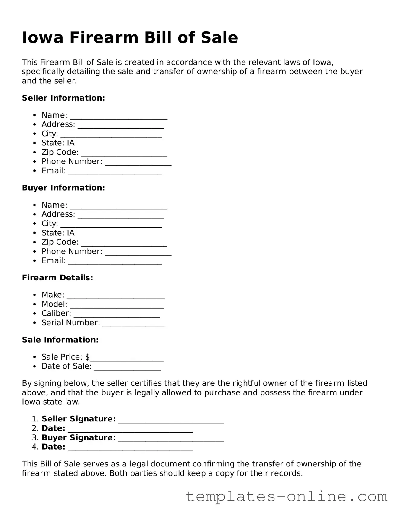 Valid  Firearm Bill of Sale Template for Iowa