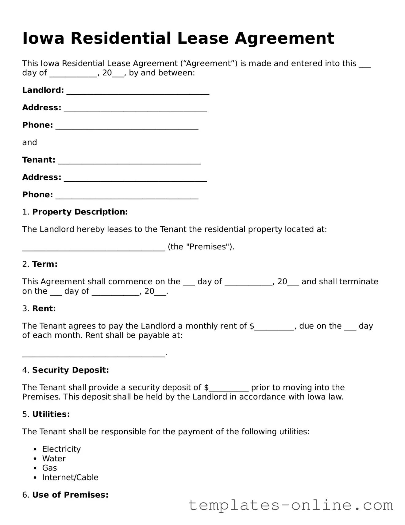 Valid  Lease Agreement Template for Iowa