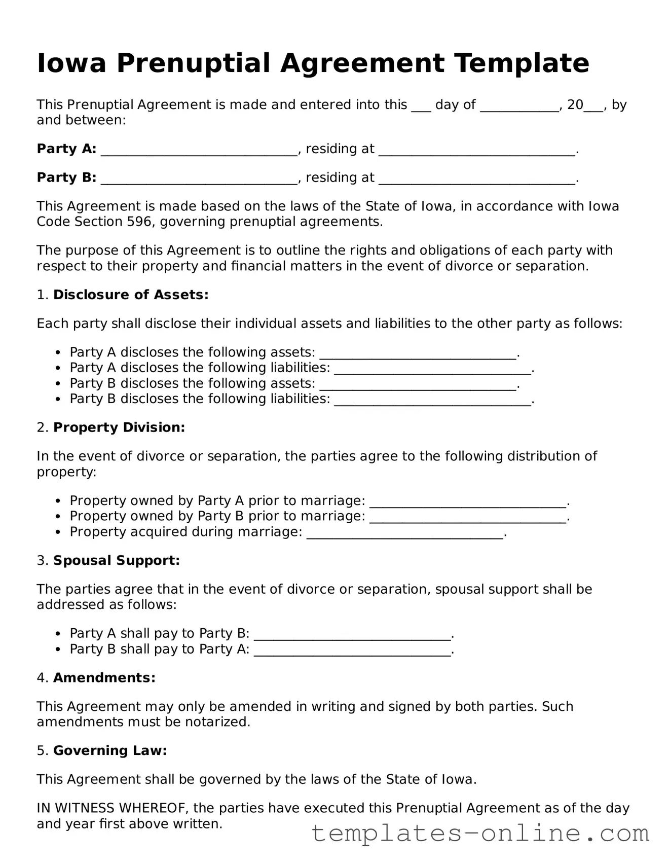 Valid  Prenuptial Agreement Template for Iowa