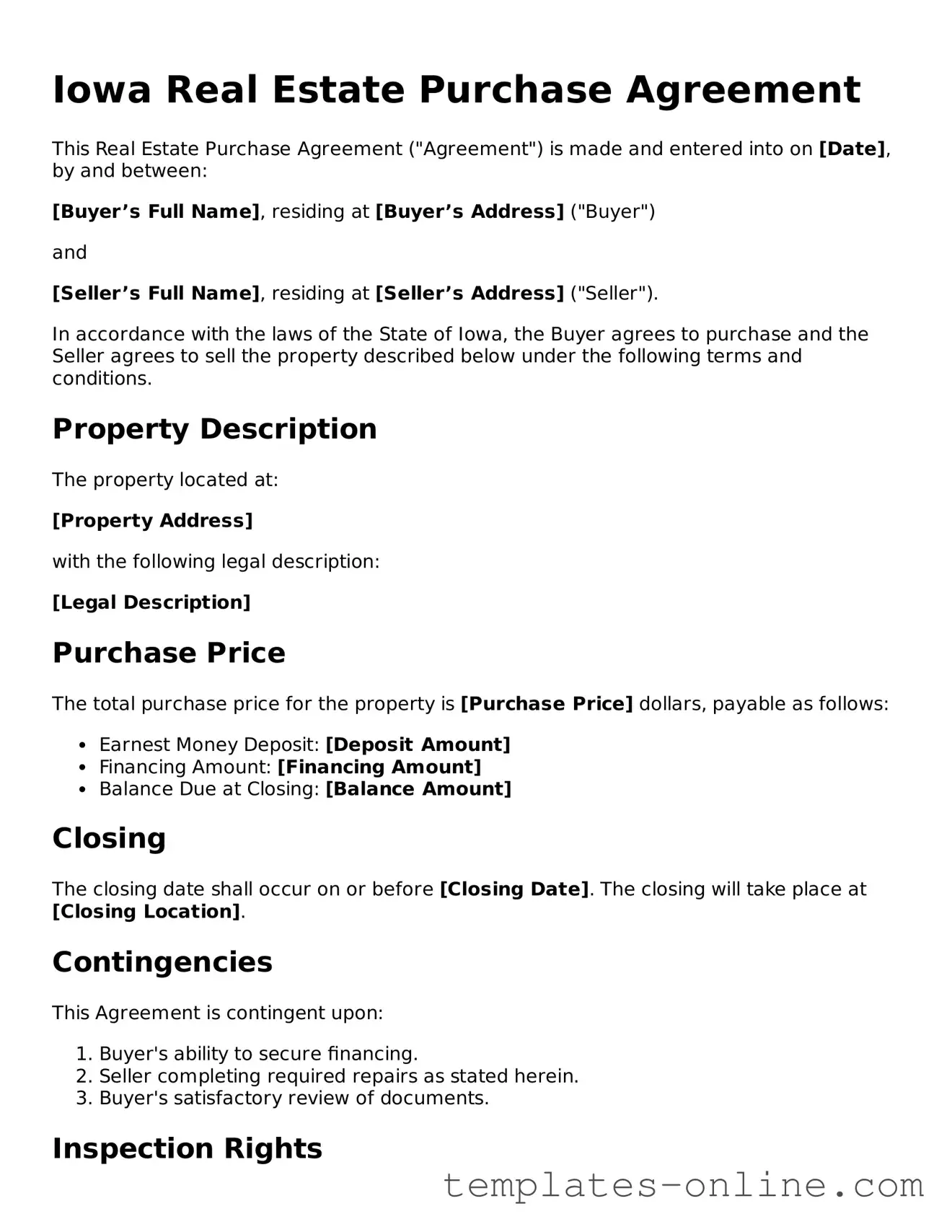 Valid  Real Estate Purchase Agreement Template for Iowa