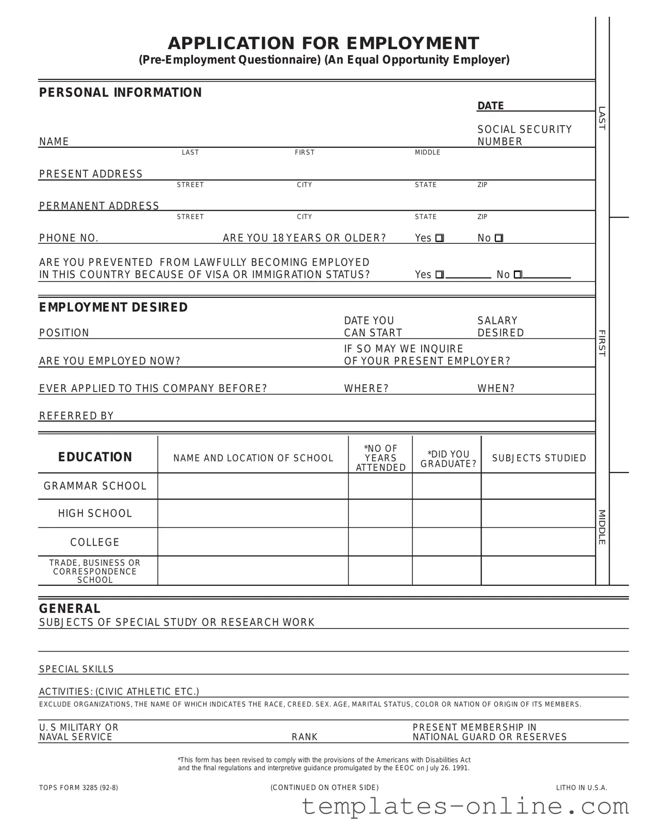 Employment Application Pdf Template