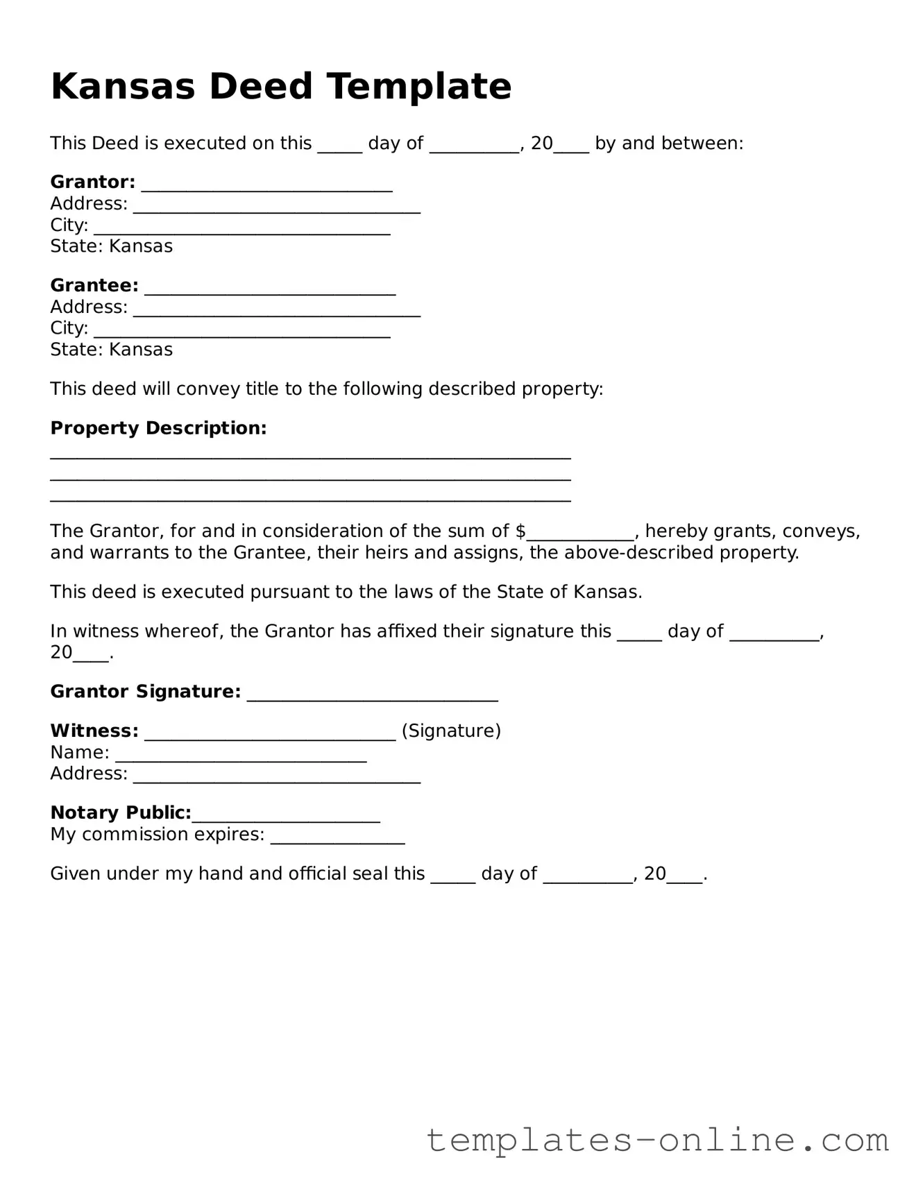 Valid  Deed Template for Kansas