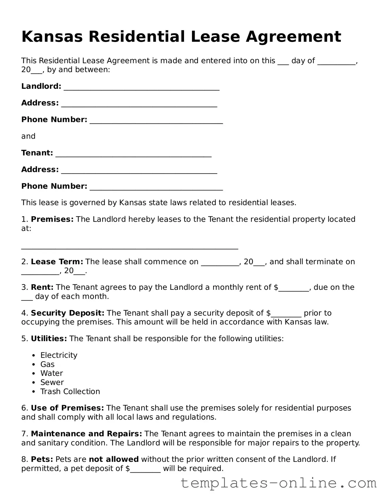 Valid  Lease Agreement Template for Kansas