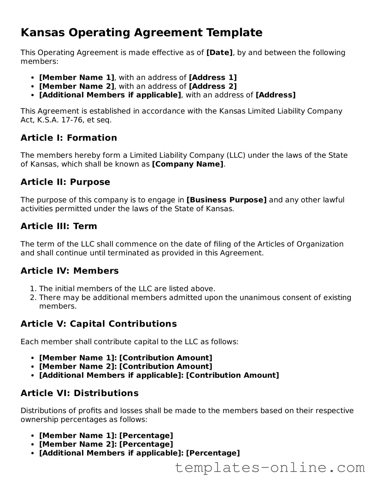 Valid  Operating Agreement Template for Kansas