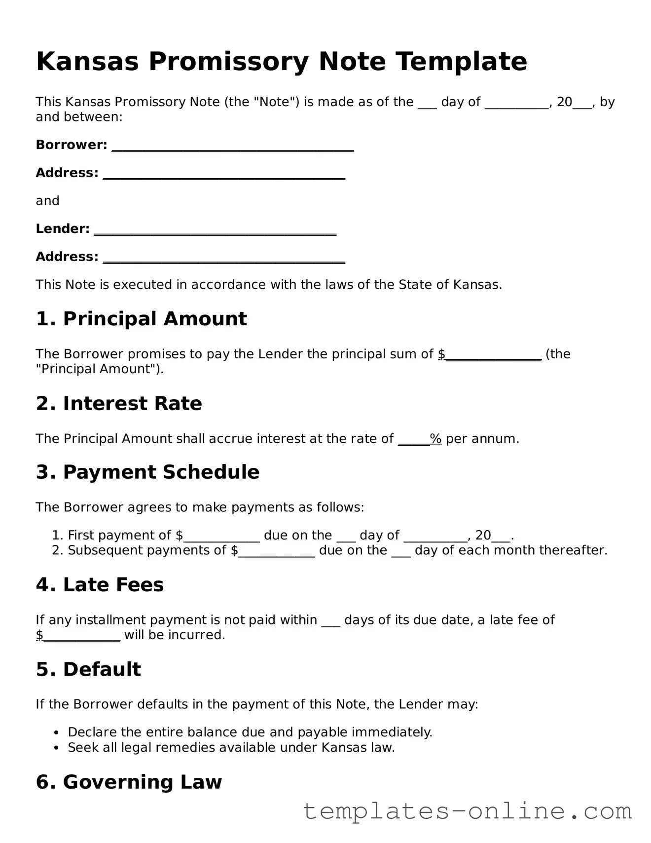 Valid  Promissory Note Template for Kansas