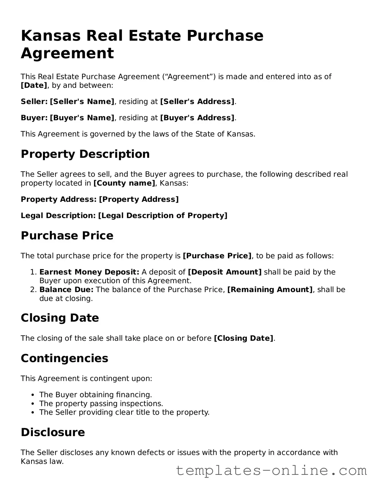 Valid  Real Estate Purchase Agreement Template for Kansas