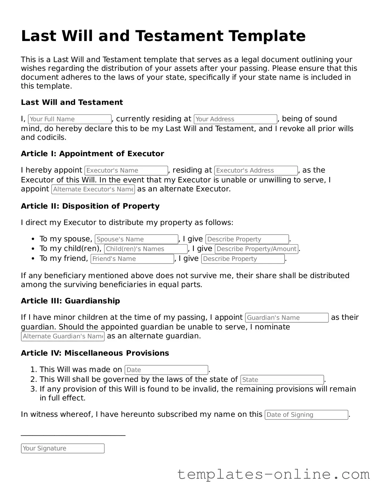 Attorney-Verified Last Will and Testament Template